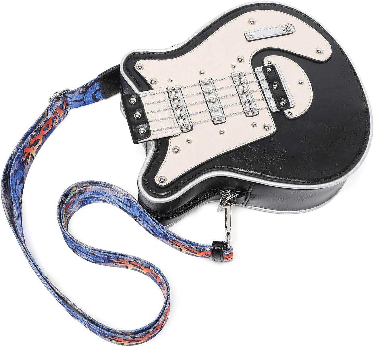 Trendy PU Leather Crossbody Bag in Guitar Shape Shoulder Bag with Adjustable Strap Suitable for Student and Band Members