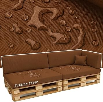 Outdoor Pallet Cushion Covers 12080 6040 12060 12040, Waterproof Replacement Patio Furniture Sofa Seat & Backrest Slipcover with Anti-Slip Bottom & ZipperBrown,Seat 80x120x15cm