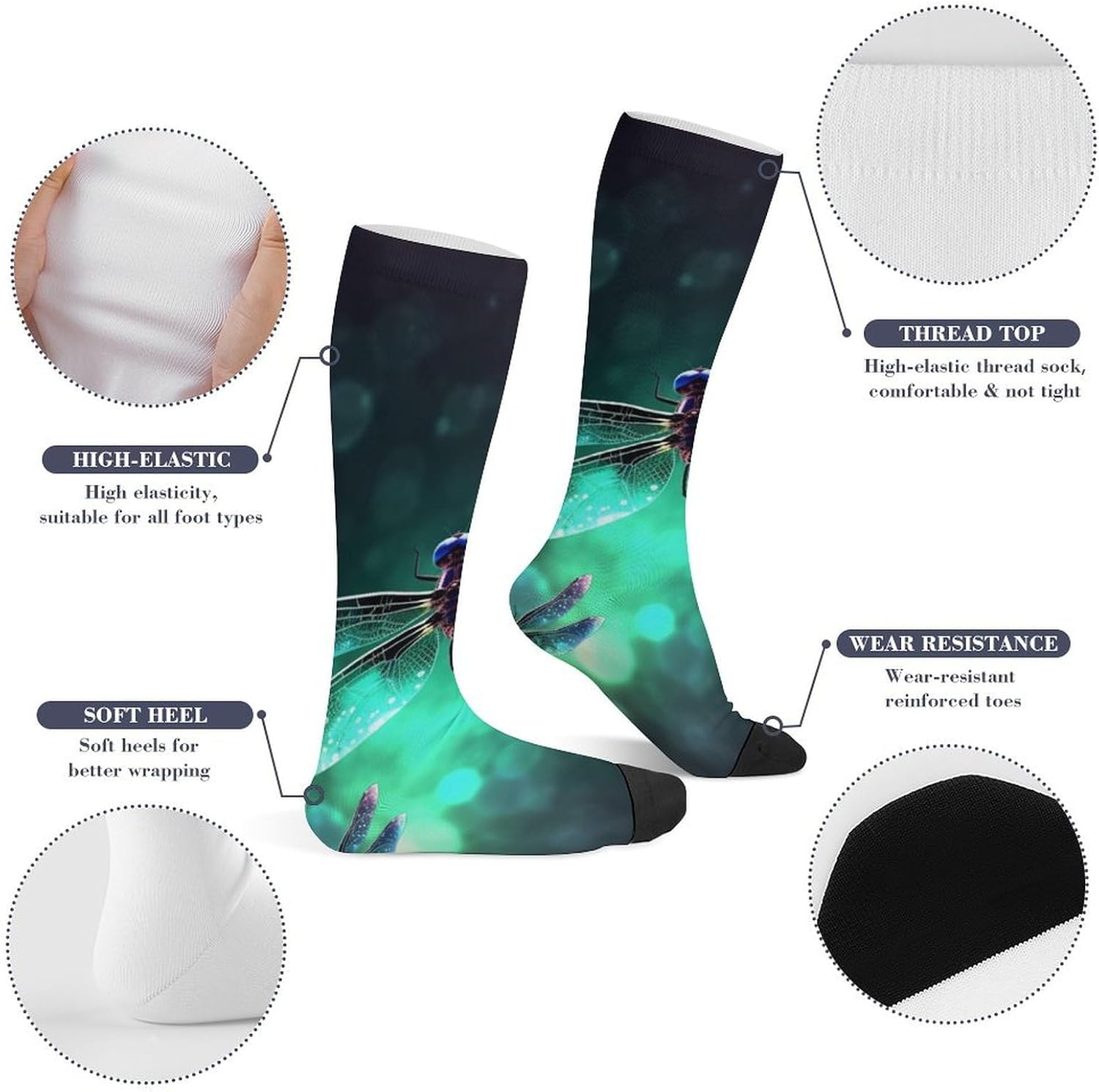 Galaxy Animal Dragonfly Knee High Soccer Socks Moisture Wicking