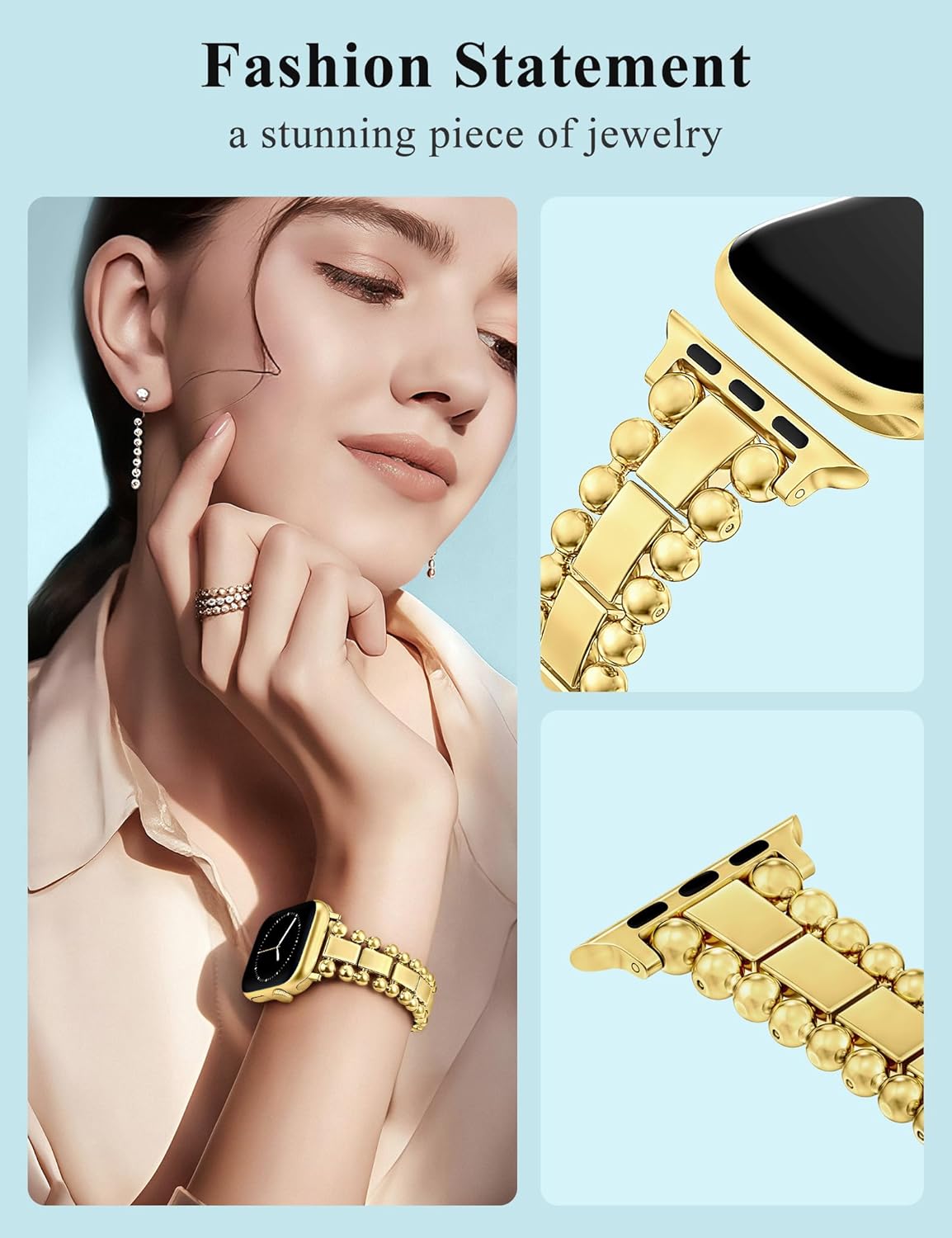 TOYOUTHS Beaded Bracelet Compatible with Apple Watch Bands 38/40/41/42/44/45/46/49mm Women, Dressy Fancy Stainless Steel Metal Elegant Jewelry Strap for iWatch Series 11 10 9 8 7 6 5 4 Ultra/SE 3 2 1