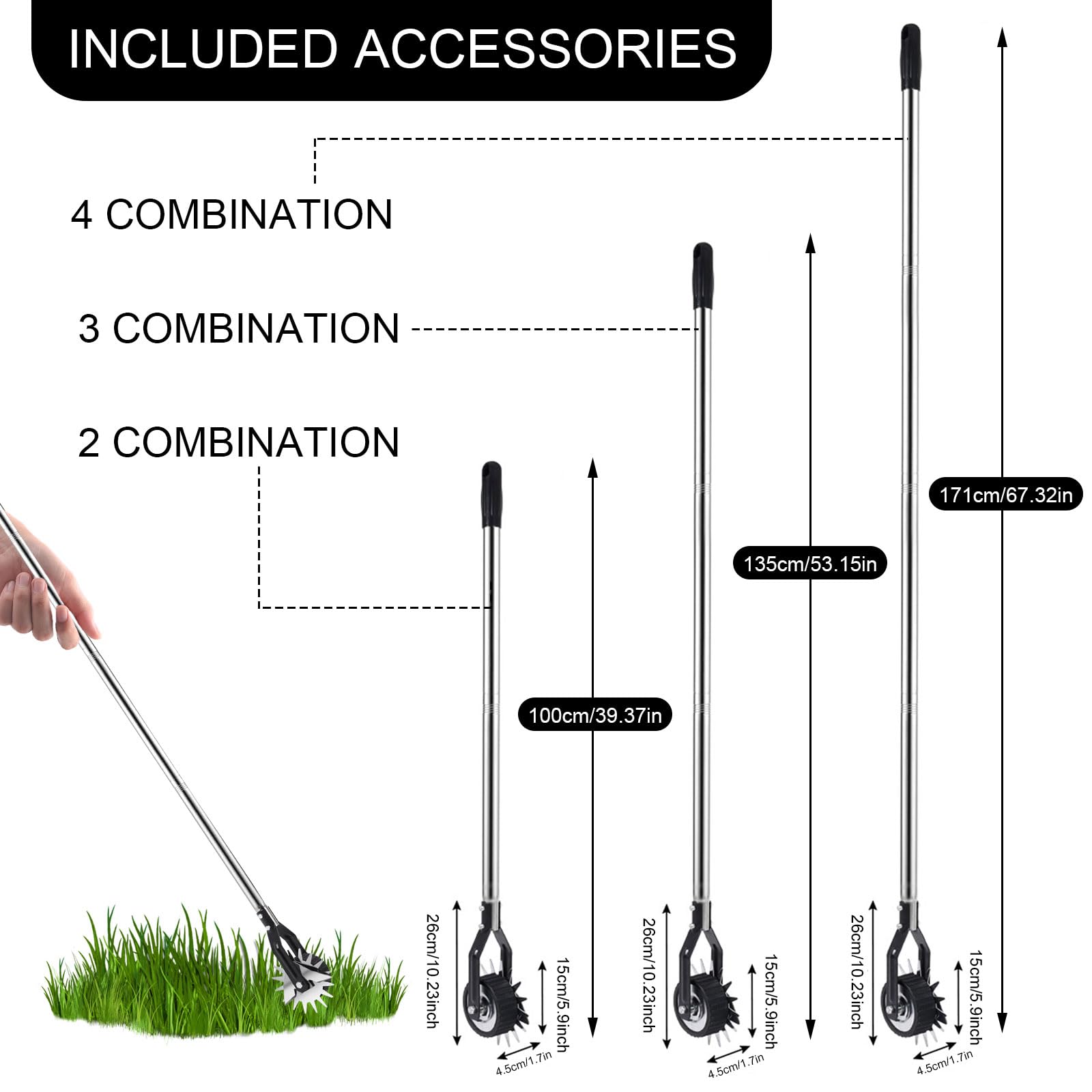 Bordeadora rotativa con ruedas, cizalla rotativa, bordeadora manual de césped para aceras con 3 secciones, mango resistente de acero inoxidable con agarre acolchado, herramienta para bordear el