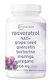 Resveratrol NAD Supplements for Women & Men 3,000mg, 240 Veggie Capsules | NMHN Supplement Alternative | 11-in-1 Antioxidant Blend of Quercetin, Moringa, & More | Immune, Heart, & Brain Support