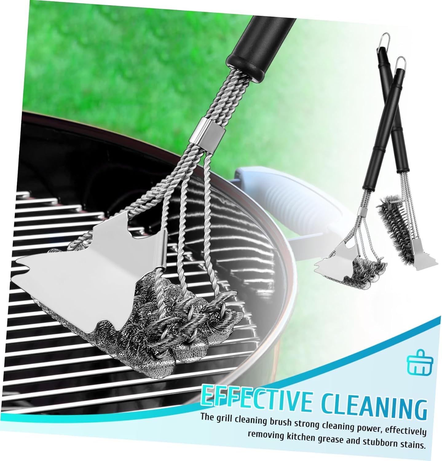 Barbecue Brush Grill Cleaner 2 Piece Set Stainless Steel Bristles for Deep Cleaning on Surfaces