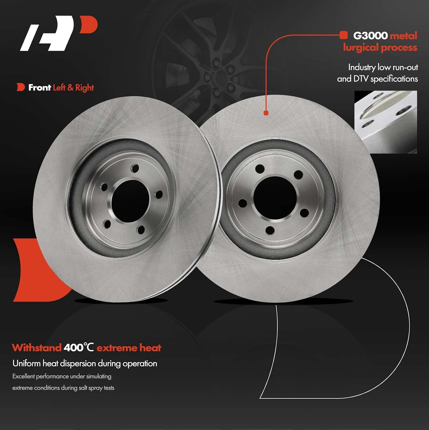 A-Premium 12.83 inch (326 mm) Front Vented Disc Brake Rotors + Ceramic Pads Kit Compatible with Select Jaguar Models - XF 2009-2010/2013-2015, XJ8/Vanden Plas 2006-2009, XK 2007-2009, S-Type 2006-2008