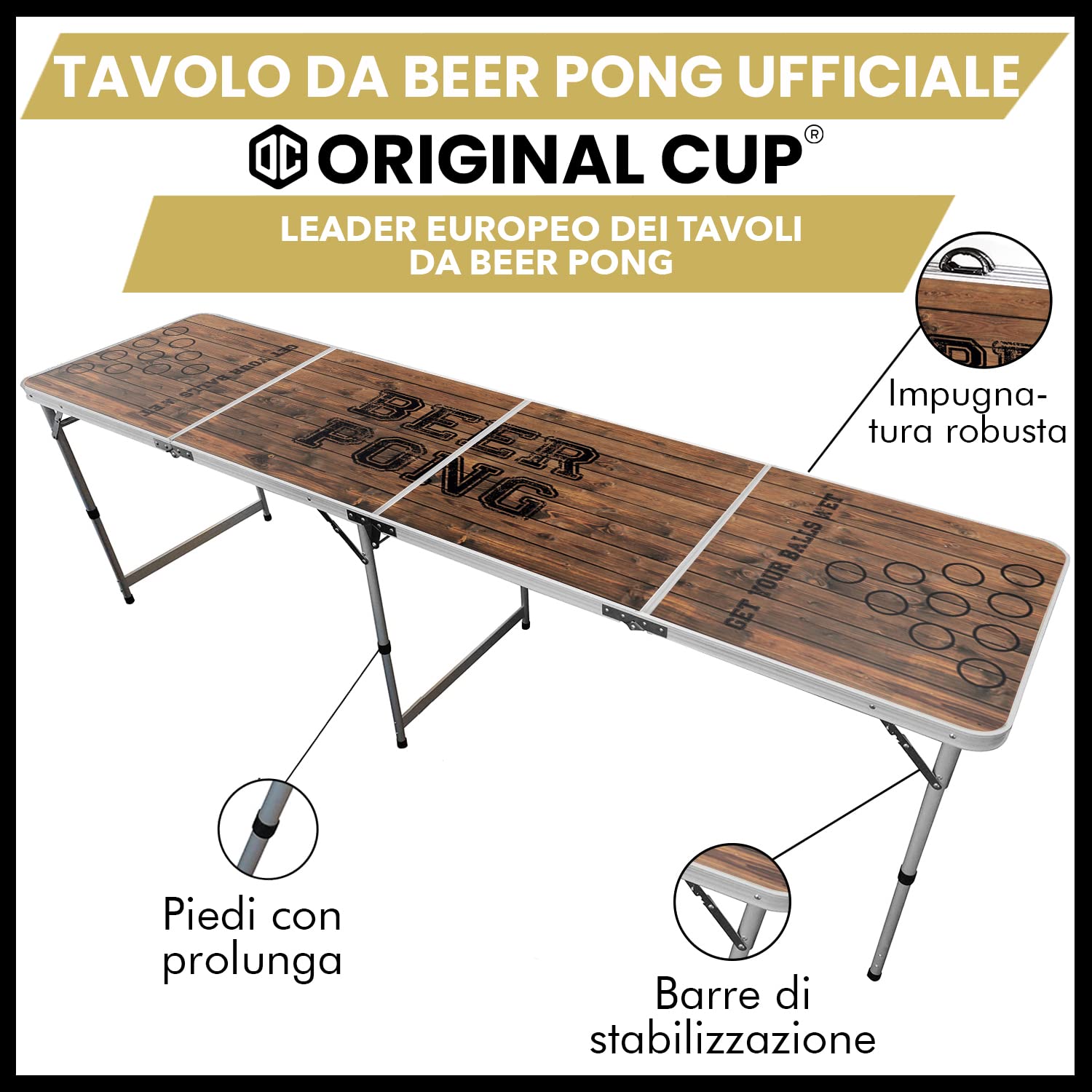 Original Cup® - Tavolo da Beer Pong® Ufficiale, Pieghevole e trasportabile con Rivestimento Impermeabile AntiGraffio - Approvato per i tornei di Beer Pong - Gioco da Bere per Feste Divertenti