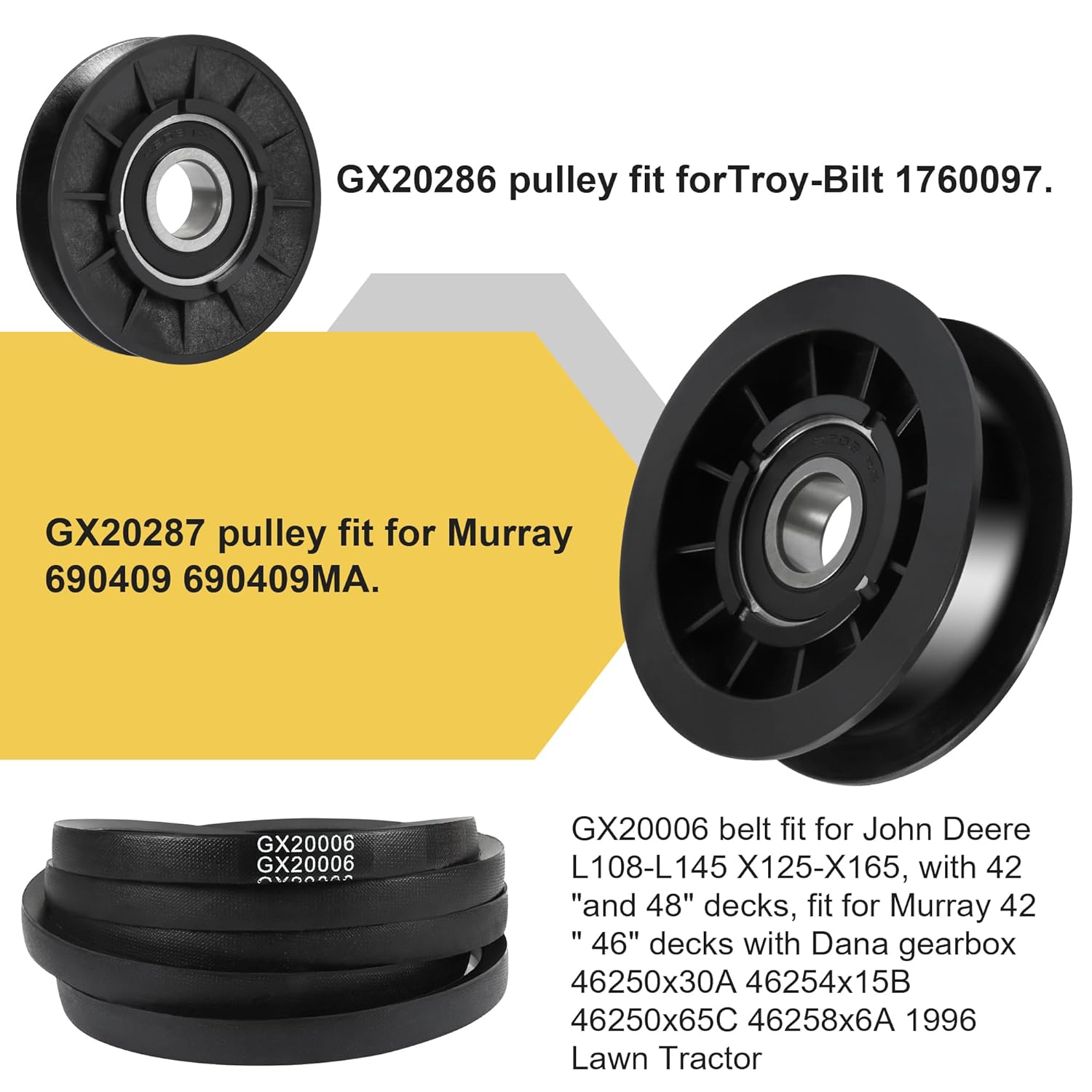 GX20006 GX20286 GX20287 V-Idler Pulley Flat Pulley Kit Drive Belt Idler Kit Fit for John Deere Mower Decks L100 L110 L120 L130 L107 D110 D120 D130 D140 LA110 LA120 LA130 LA140 LA150 X110 X120 X140