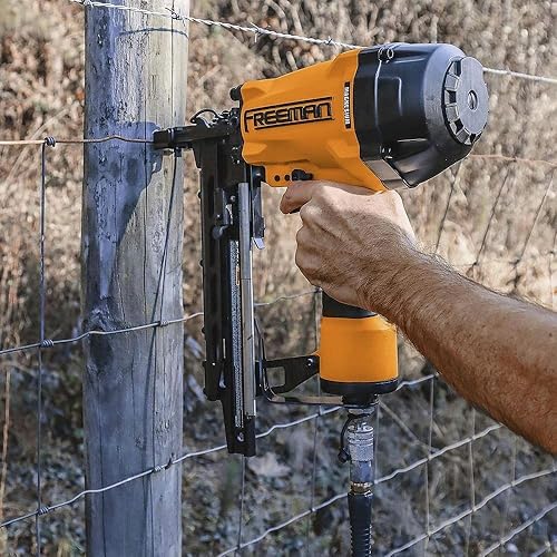 Miniatura 6 de Freeman G2FS9 - Grapadora neumática de 2 generación de calibre 9 de 2 pulgadas con funda, mango en T, gancho de cinturón de metal ajustable y