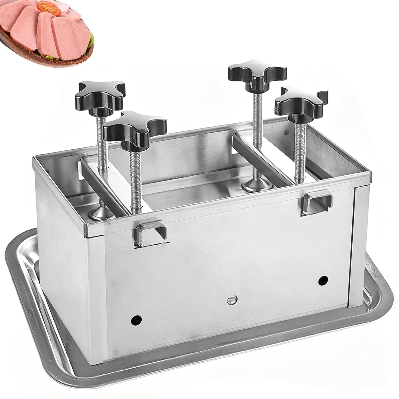 Pressa per carne in acciaio inossidabile, scatola con stampo a doppia vite, rettangolare, per prosciutto fatto in casa, per pranzo, carne, hamburger, carne ripiena, capacità 5 kg