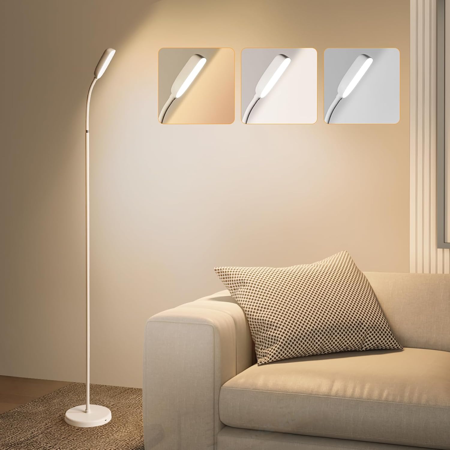 NBPLUS Cordless Portable Floor Lamp, White Touch- Standing Lamp with 3 Color Temperatures, Lightweight & Easy to Carry for Indoor Outdoor Camping Bedroom-White