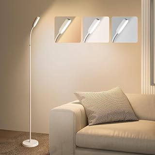 Cordless Portable Floor Lamp, Adjustable Gooseneck with Touch Switch, 3 Color Modes, Lightweight & Rechargeable for Living Room, Bedroom, Office, Reading, Camping, RV, Piano, Indoor Outdoor-White