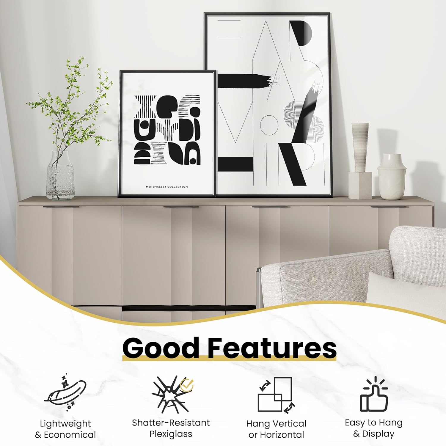 Fun Memories 18x24 Poster Frame for Photo, Posters & Art Prints, Horizontal or Vertical Wall Mounting Scratch-Proof Wall Gallery Photo Frame (Black, 3 Pack)