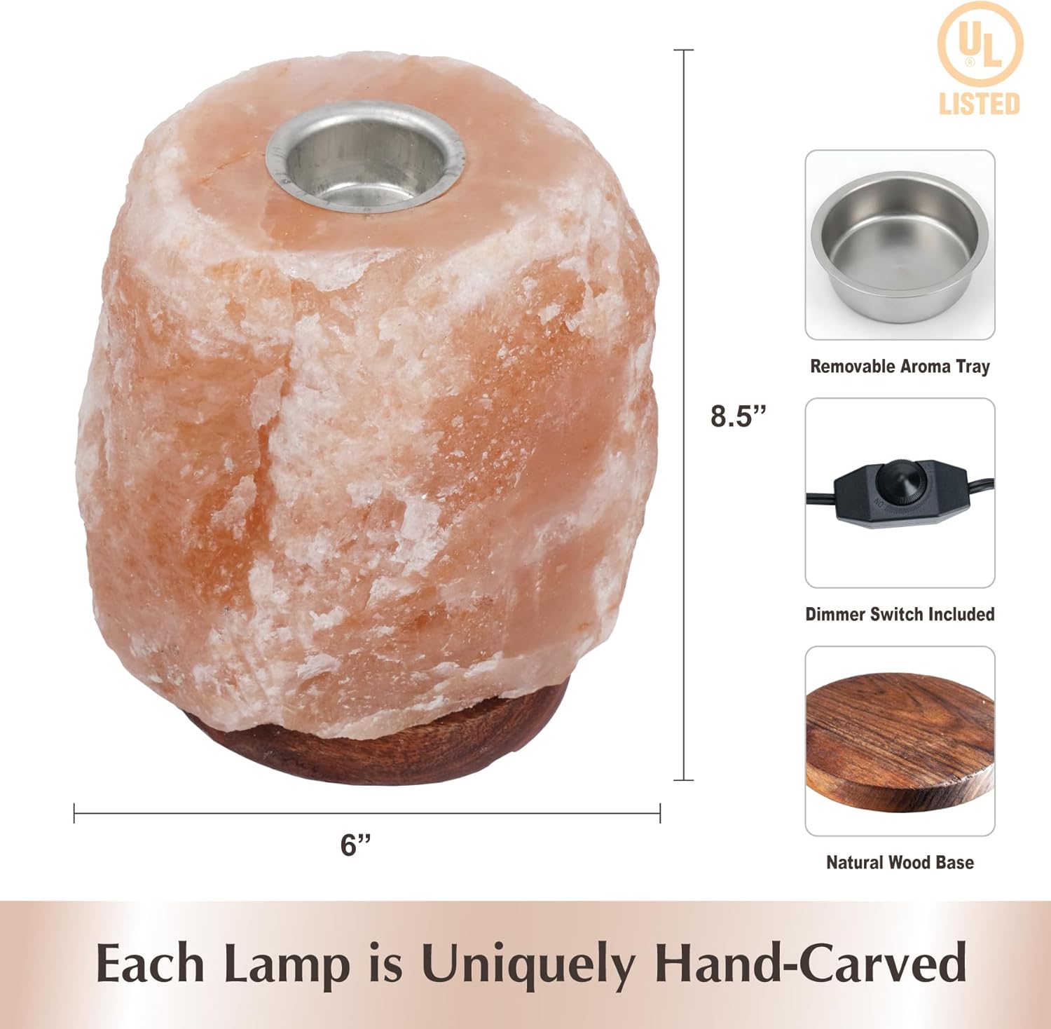 Himalayan Salt Lamp with Aromatherapy Tray & Dimmer Switch - Salt Rock Lamp for Bedroom, Relaxation & Sleep | Calming Meditation Spa Lamp | Himalayan Salt Diffuser | Warm Glow Night Light | Gift Ready