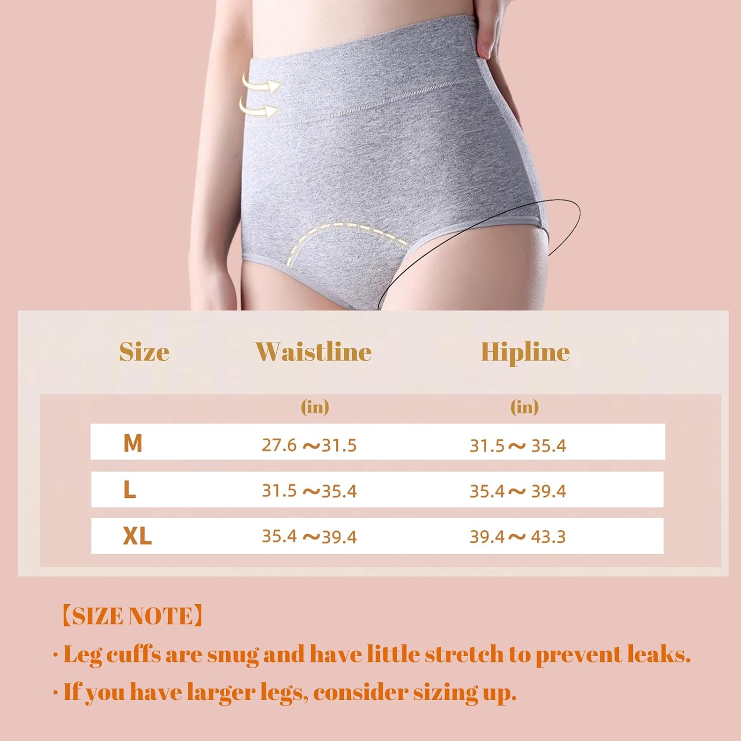 Women's Washable Incontinence Underwear 3 Pack, Asian Size-Go Up 2 Size to US Size, Leakproof Ladies Panties, Reusable Incontinence Briefs for Light Bladder Leakage Protection (Size: Asian-3XL/US-XL) - Image 3