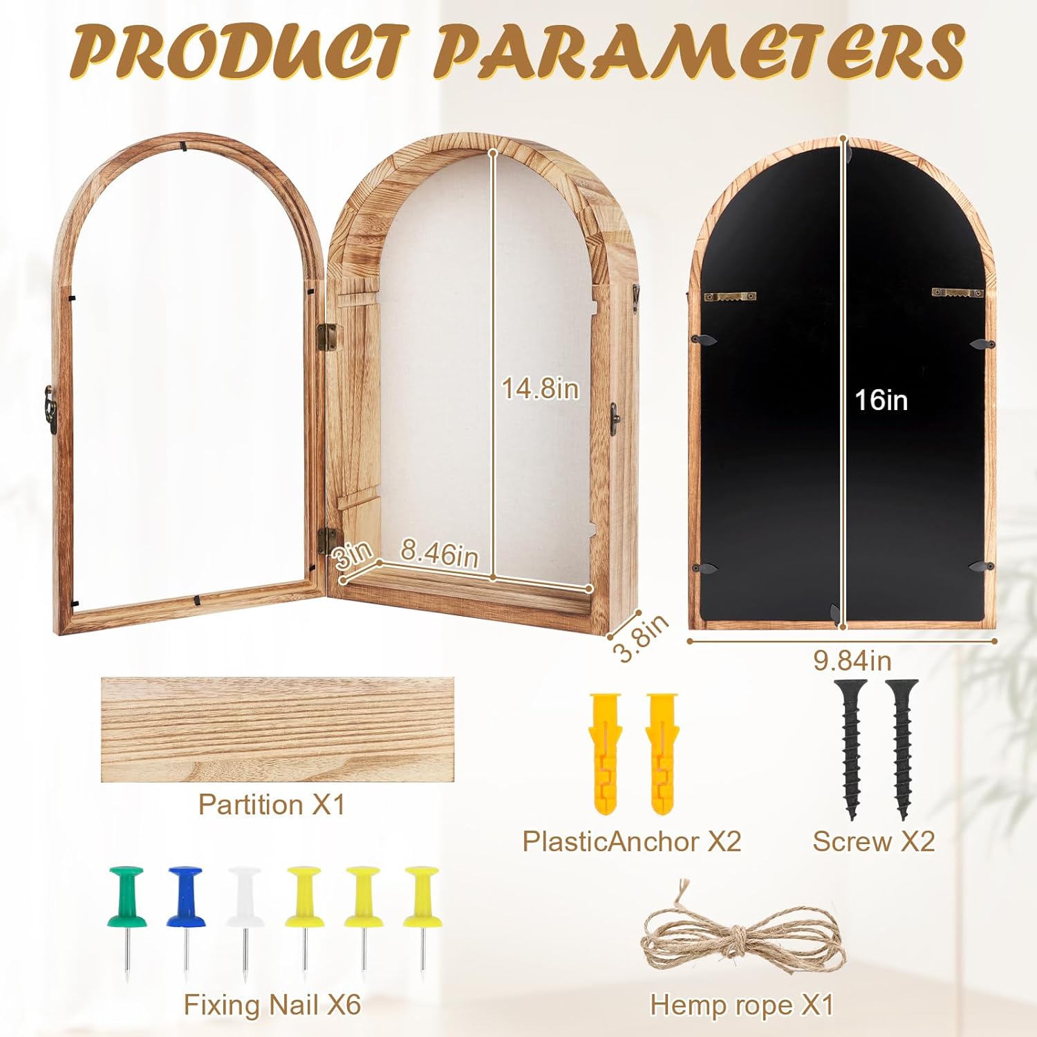 Shadow Box Frame 10x16, Large Wooden Shadow Boxes Display Cases with Removable Shelves Memory Picture Frame for Wedding Bouquet Memorabilia Medals Tickets Photos(Brown, Arched)