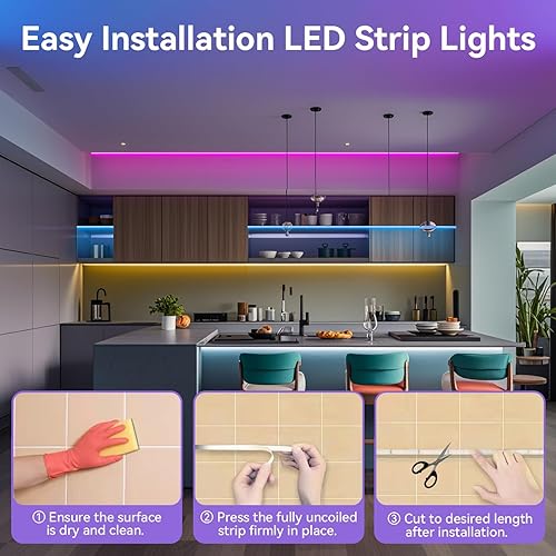 Miniatura 6 de CHARKEE Tira de luces LED de 130 pies (2 rollos de 65.6 pies), ultra largas RGB 5050 que cambian de color, kit de tiras de luz LED con control