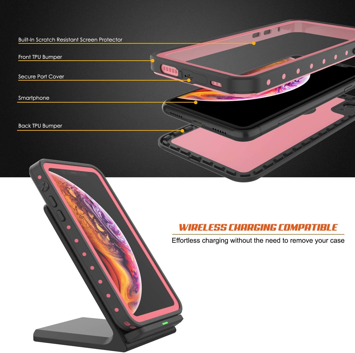 iPhone XR Waterproof Case, Punkcase [StudStar Series] [Slim Fit] [IP68 Certified] [Shockproof] [Dirtproof] [Snowproof] Armor Cover for Apple iPhone XR [Pink]