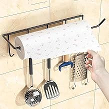 حامل مناشف من الحديد متعدد الوظائف، حامل ورق يثبت على الحائط، رف تخزين ورق لاصق بدون ثقوب (اسود)، الحد الأقصى للوزن الموصى به: 10.0 كيلوجرام