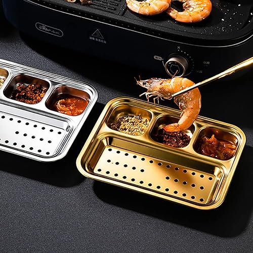 Miniatura 6 de Stainless Steel Divided Plate Small Sauce Dishes Salad Pigment Snacks Serving Tray Saucers Bowl Detachable Drain Oil Plate for BBQ Kitchen Breakfast