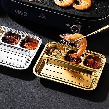 Amazon | 仕切りタレ入れ皿 304ステンレス焼肉皿 油切り水切り