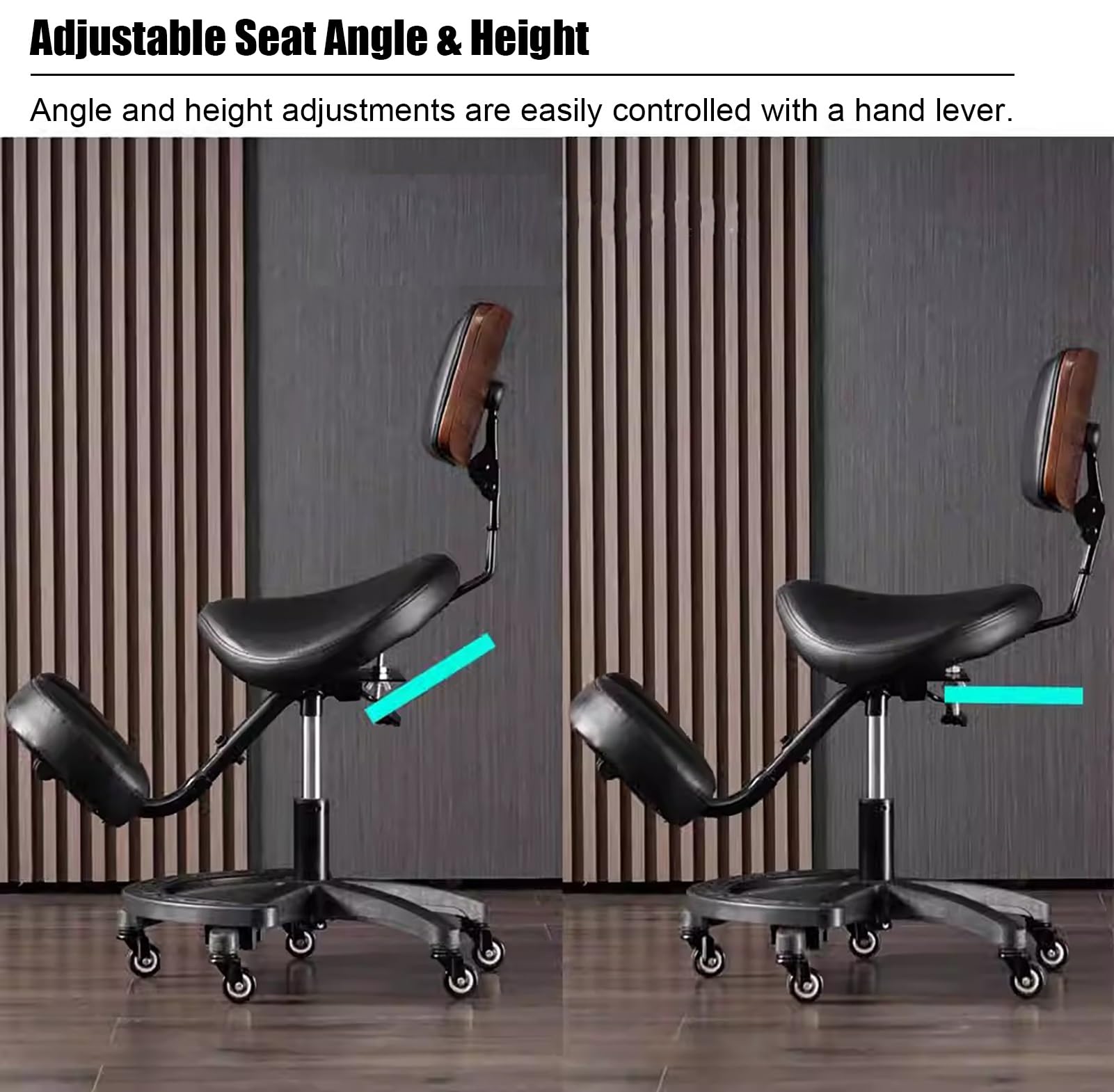 TUJOBA Taburete Pony Silla Ergonómica Silla de Postura Altura Ajustable, Asiento de Rodilla En Ángulo con Respaldo y Reposapiés, Masaje/SPA/Clínica Dental Heces de Rodadura