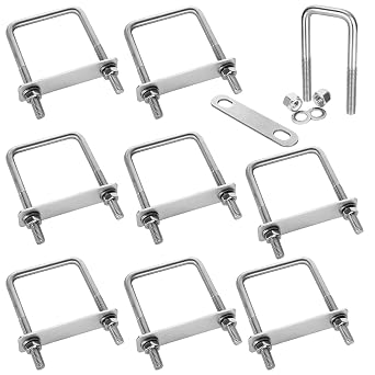 CertBuy 8 Pack Square U-Bolts 2-1/2" Inner Width 100mm Length 304 Stainless Steel U-Bolts with Washers and Nuts Replacement Parts and Accessories for Automobiles Trailer, Ski Boat, or Sailboat Trailer