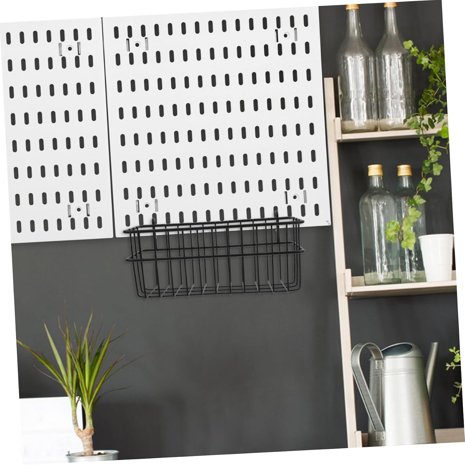 No-Drill Heavy Duty Wire Mesh Pegboard Organizer Basket for Garage Workshop Storage Iron Wall-Mounted Shelf for Kitchen Bathroom Office Spacesaving Tool and Craft Organizer
