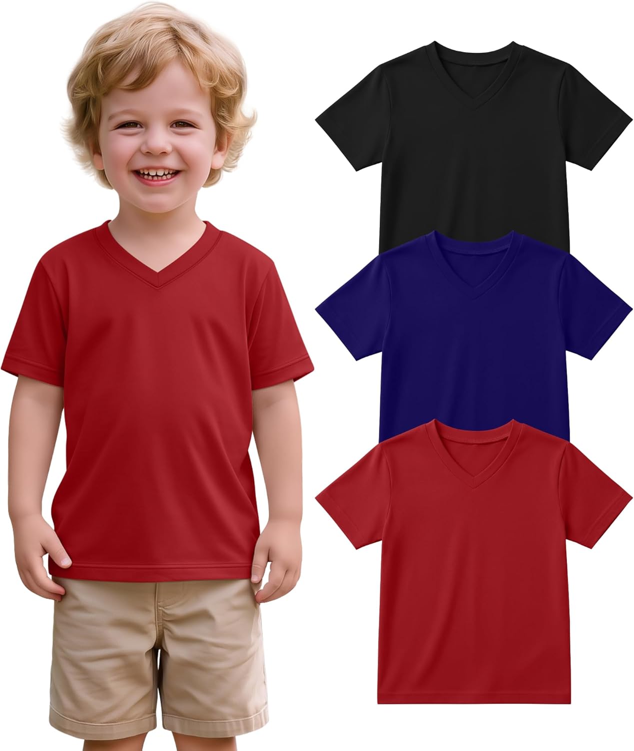 3 Pack Toddlers Boys Shirts Oversized Kids Short Sleeve V Neck Tops Baby Summer Cute Loose Basic Solid Tees 18m-5T