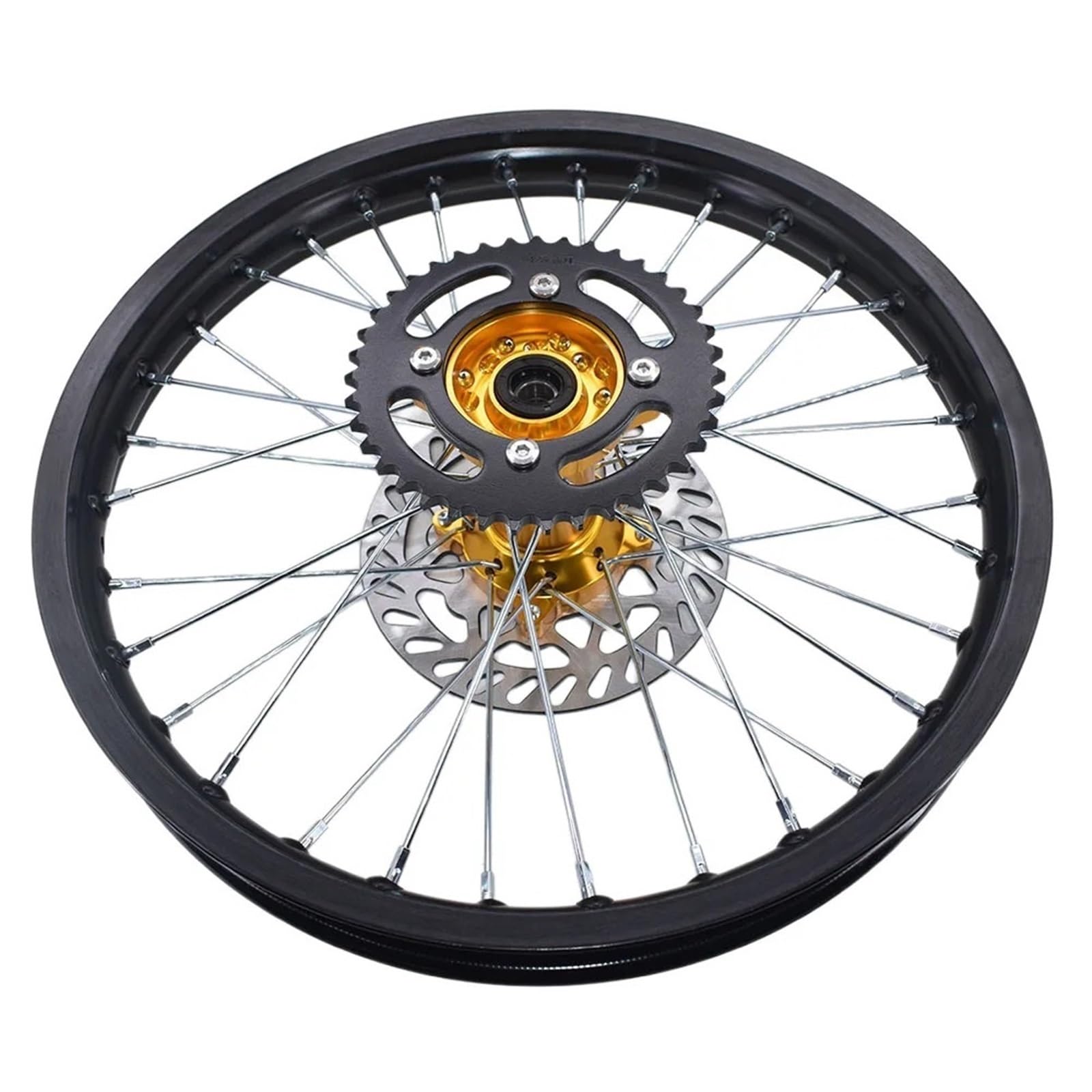 Vorderradfelge 1,60–17 Zoll vordere und hintere Aluminiumlegierungsfelgen, CNC-Nabe Nr. 428, Kettenrad, Bremsscheibenplatte, 220 mm/190 mm Räder Motorrad(Gold-Black)