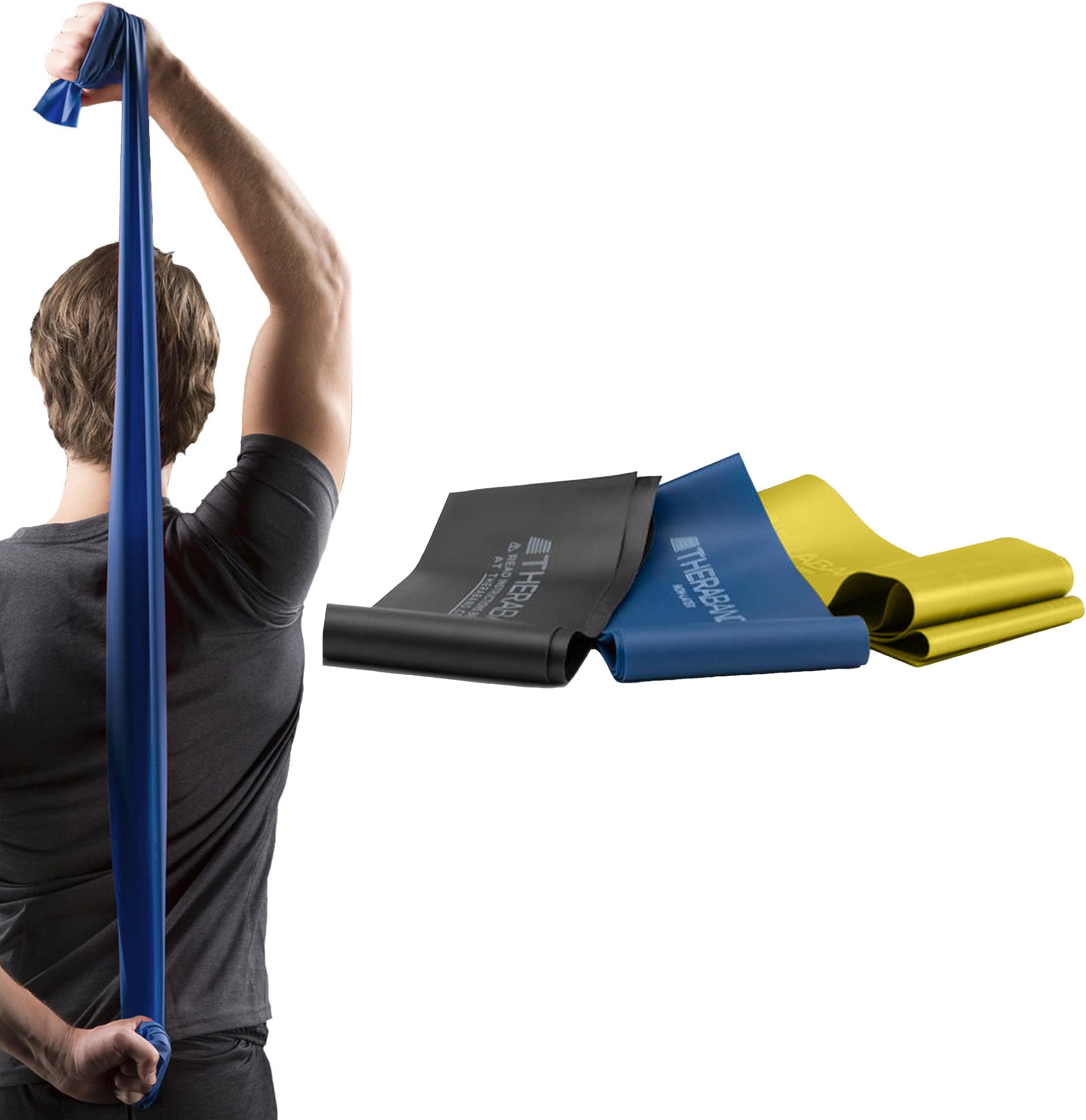 TheraBand Resistance Bands Set, Professional Non-Latex Elastic Band For Upper & Lower Body Exercise, Strength Training without Weights, Physical Therapy, & Pilates, Yellow & Blue & Black, Advanced