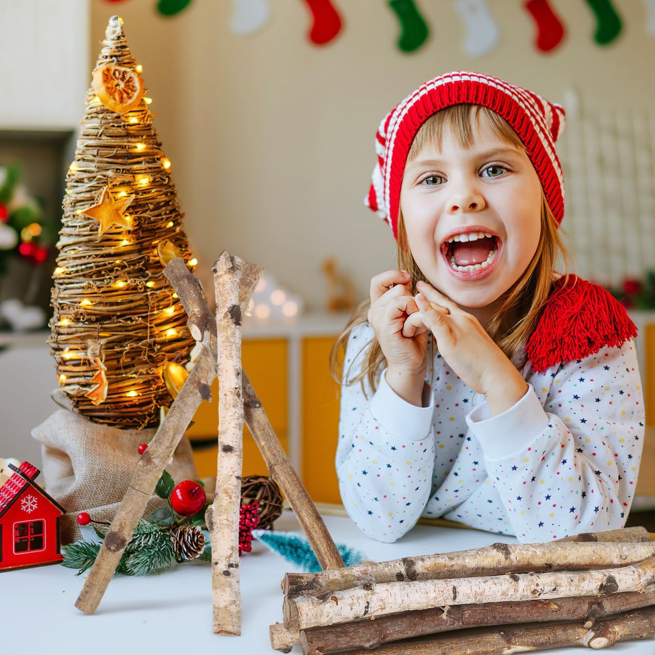 HOMSFOU 6pcs Small Birch Logs for Fireplace Unfinished Wood Crafts DIY Home Decorative Burning Fireplace Log Set for Christmas Flower Arrangement and DIY Crafts Use 30cm