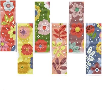 ZuoAnLF 6 PCS Cross Stitch Bookmark Kits,14CT Flowers DIY Stamped Embroidery Bookmark for Adults Kids,Cross Stitch Kits for Beginners