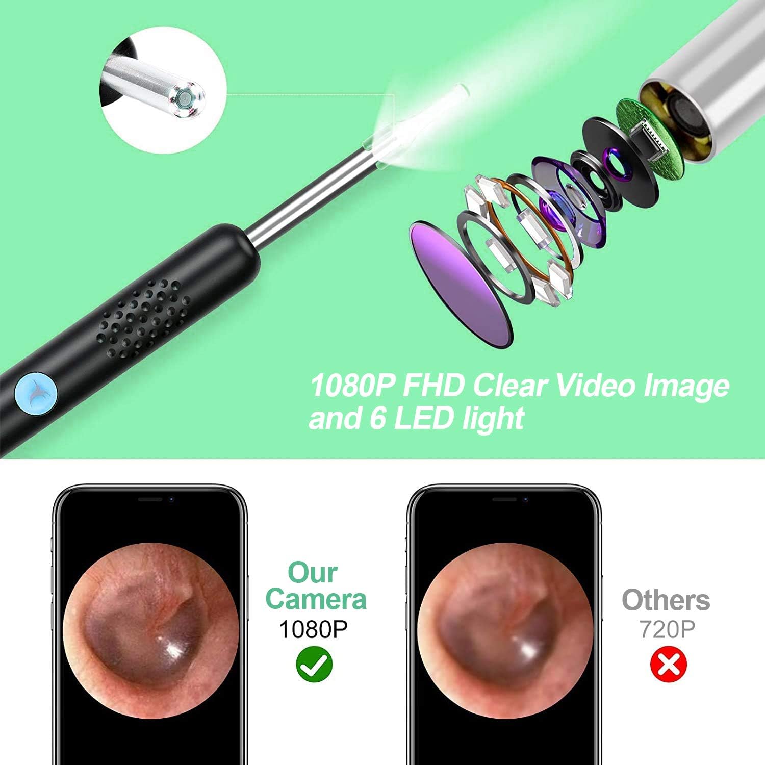 Earwax Removal Tool with Camera,Earwax Cleaner Tools with 1080P FHD Wireless Ear Otoscope,Earwax Cleaner Pick Kit for Android,iPhone & iPad : Health & Household