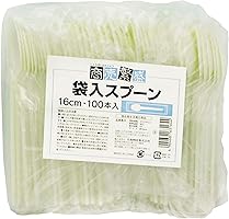 大和物産(Daiwa Bussan) 使い捨て スプーン プラスチック 商売繁盛 袋入り カトラリー 16cm 100本入 アイボリー ホワイト 21.0×18.5×5.5cm