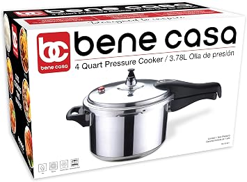 Bene Casa - Aluminum Pressure Cooker (4 Quart) - Includes Pressure Alarm and a Sure-locking Lid System - Dishwasher Safe