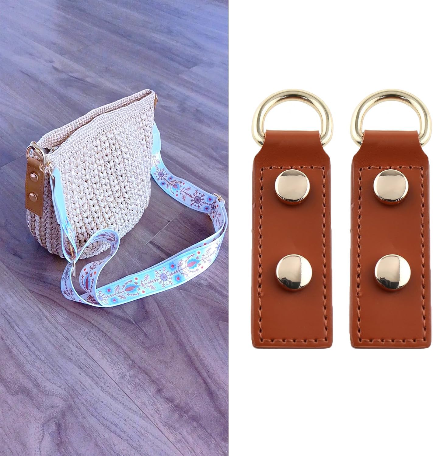 2 Pack Purse Strap Mount Hook with Screws Rectangle Leather Buckle Side D Ring Clips Replacement for Bag Shoulder Straps DIY Crossbody Handbag Handle Chain Belt