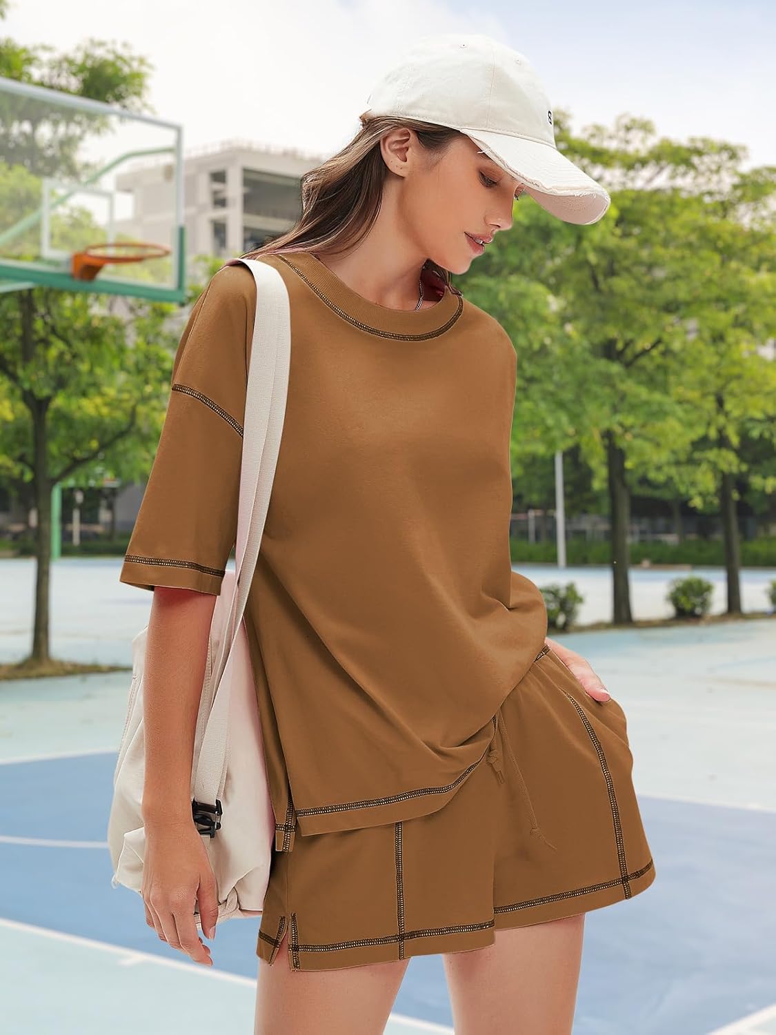 EXLURA Women's Casual Summer 2 Piece Sets 100% Cotton Short Sleeve Tshirt and Shorts Matching Sweatsuits Lounge Set 2026 - Image 3