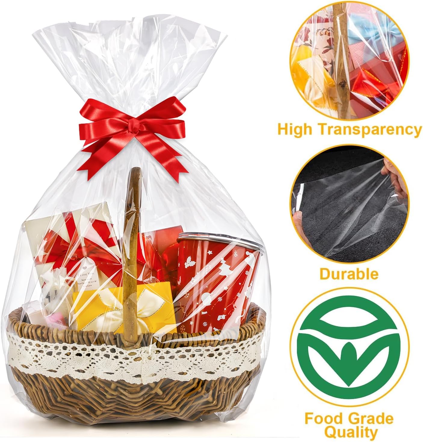 CUDICY 20pcs Cellophane Bags 18x30 Cellophane Wrap for Gift Baskets Large Clear Party Favors Clear Treat Plastic Gift Bags Packaging for Cookie