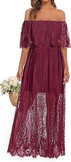 Women's Off Shoulder Lace Maxi Dress Boho Wedding Guest Bridesmaid Beach Formal Long Dress