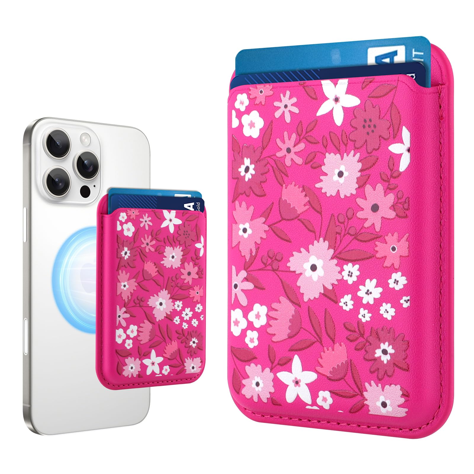MOWIME Compatible with MagSafe Wallet, Cute Garden Floral Pattern for Women Girls, Stronger Magnetic Card Holder Phone Wallet for iPhone 16/15/14/13/