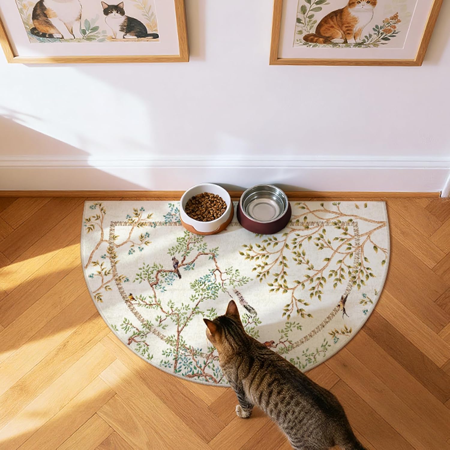 jinchan Yarden 2x3 Ivory Area Rugs for Entryway Washable Half Circle Non Slip Soft Nature Plants Modern Kids Room Carpet Vintage Ultra Thin Low Pile Rug for Living Room Kitchen Bathroom Front Door