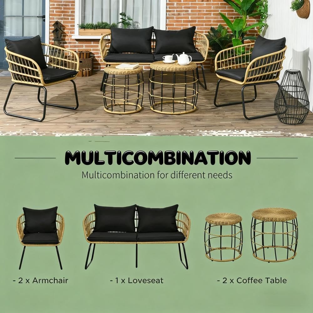 All-Weather Wicker Outdoor Conversation Set with Cushioned Seating for Patio, Deck or Garden Lounge Area