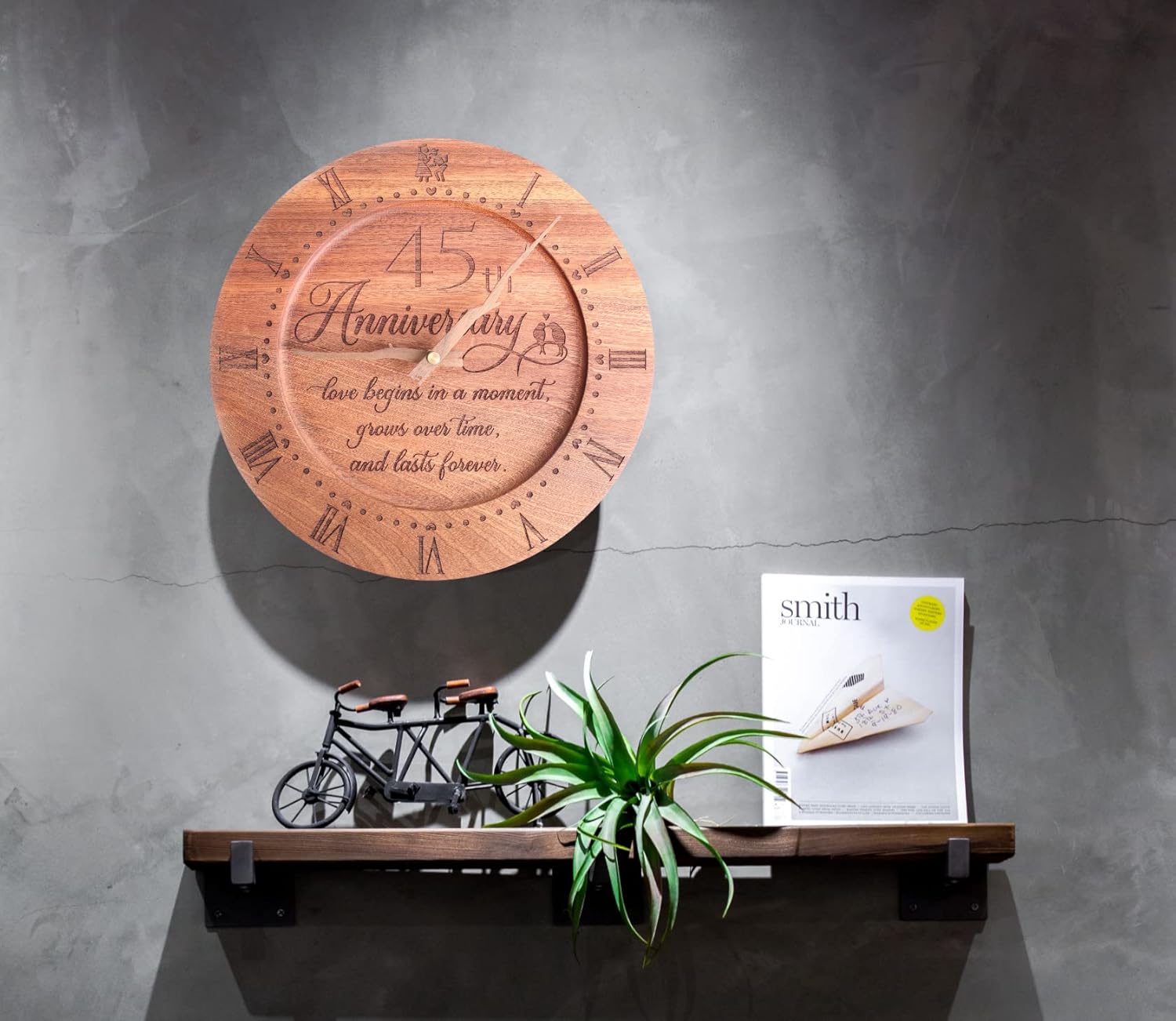 Treble Bee 45th Anniversary Clock 10 INCHES Engraved Wooden Clock for Couple's 45th Wedding Anniversary, 45 Years of Marriage Gift Idea for Wife, Husband, Unique Anniversary Decorations for Mom & Dad