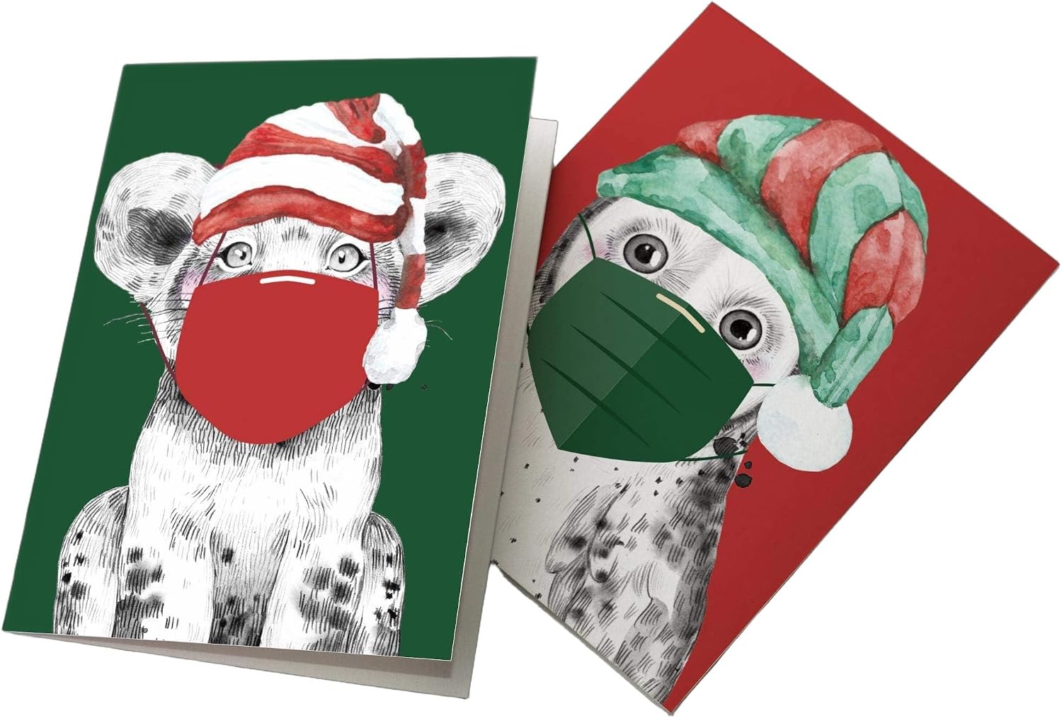 Holiday Quarantine Animal Christmas Cards Boxed Set - 24 Blank Holiday Cards w/White Envelopes - Baby Animal with Facemask Designs - Personalized Stationery Printed in the USA by RitzyRose