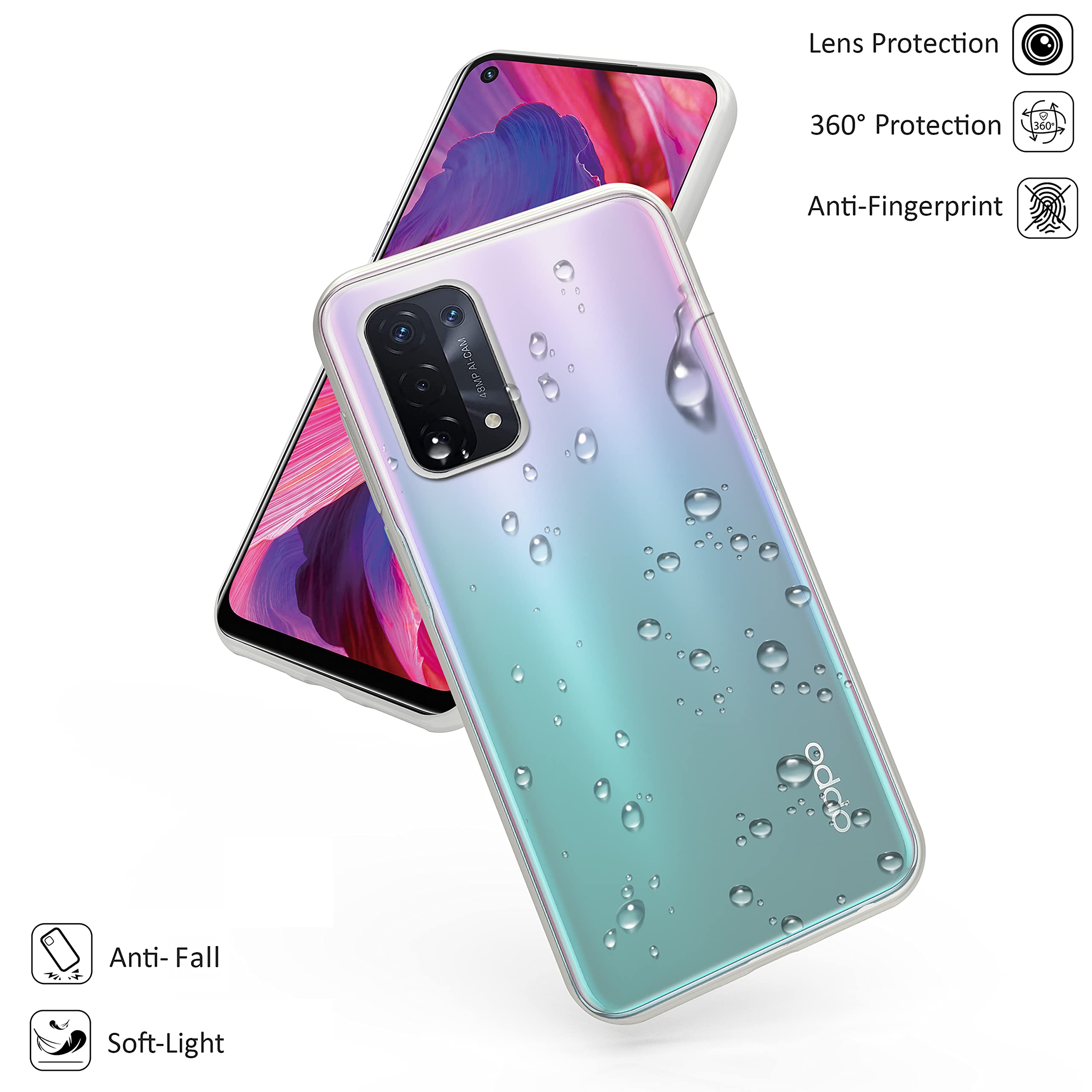 NEWTOP Cover TPU Sottile Per Oppo A74 5G - Custodia Morbida E Resistente - Colore Trasparente Opaco - 4