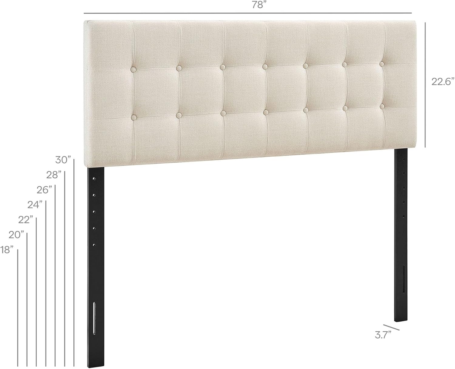Modway Emily King Size Fabric Headboard in Ecru - Linen-Like Upholstery with Button Tufting and 7 Adjustable Height Positions