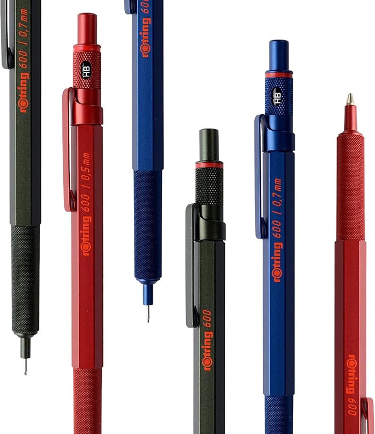 rOtring Set di 600 penne a sfera e portamine con incisione, set di scrittura in metallo di alta qualità, personalizzabile, con custodia, regalo per ufficio, studio e tecnica (blu)