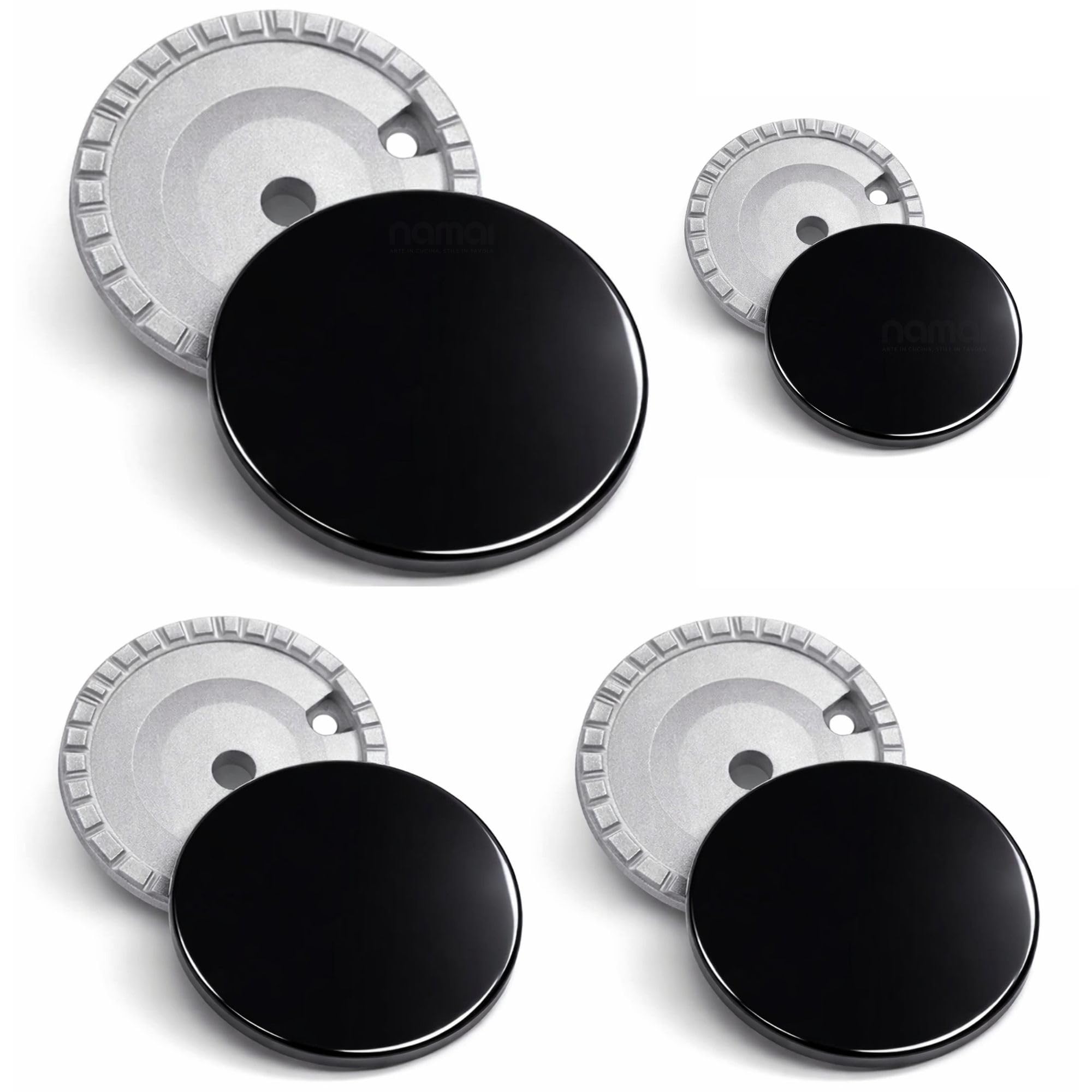 NAMAI - Juego de 4 Tapa Cocina Gas + 4 Quemador de Gas, Compatibilidad Universal, Recambios Para Cocinas de Gas, Cocina Gas Accesorios, Fáciles de Instalar