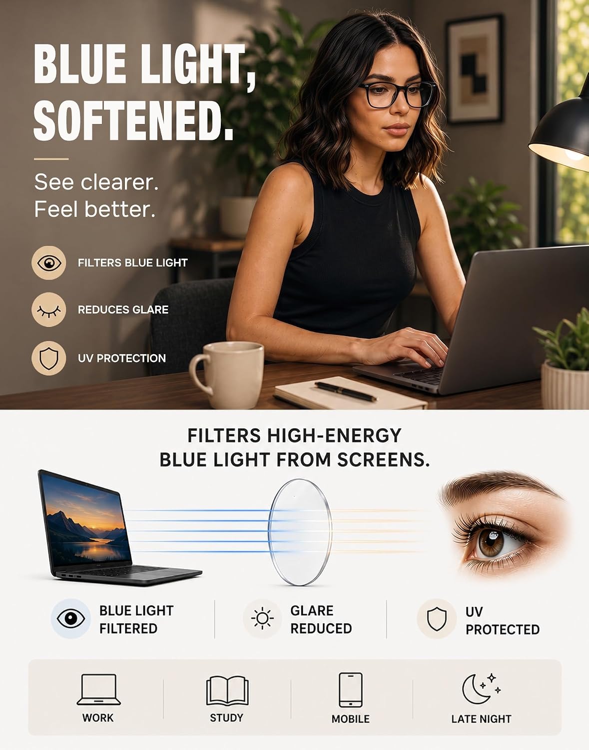 TIJN Blue Light Blocking Glasses, Square Frame for Computer Gaming image 4