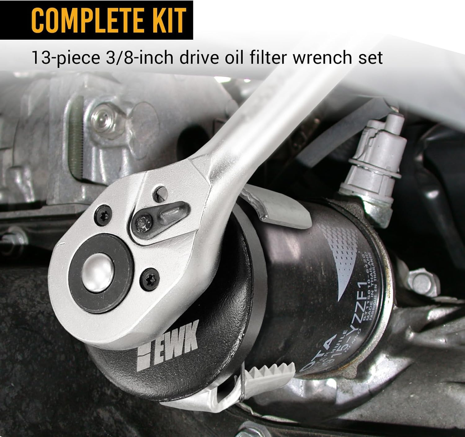 EWK 13 Pcs Forged Oil Filter Wrench Set (24–90mm), Aluminum Cup Tool Kit with Adjustable Wrench & Case, Fits Toyota, Ford, Mercedes, BMW, Audi, VW, Volvo, Chevrolet, Buick, GMC, RAM, Chrysler & More