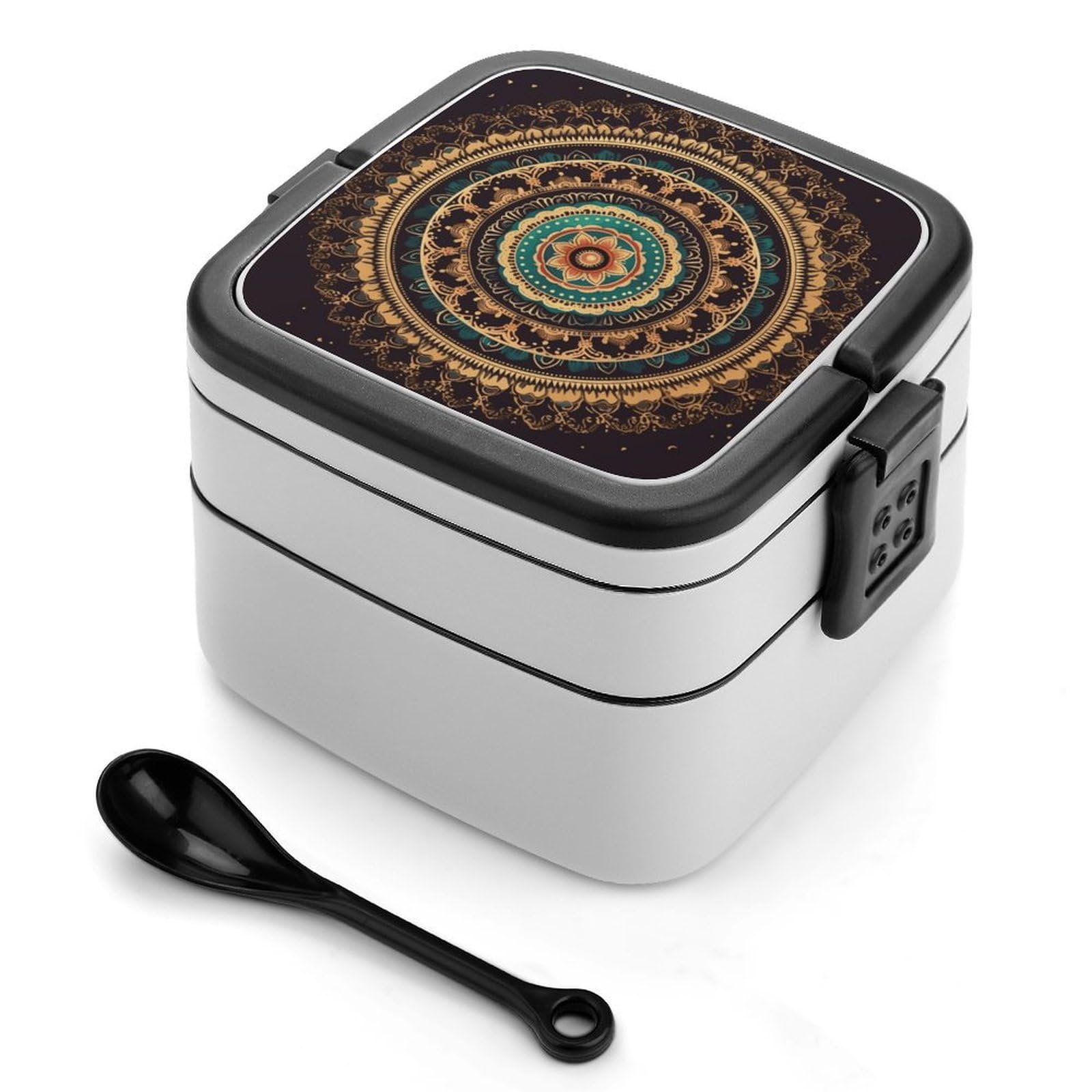 VstaDank Mandala Bento Box Portable Adult Lunch Box with 2 Layer&Spoon Reusable Insulated Lunchbox Large Food Containers Leak Proof Lunch Containers for Work Camping Meal Prep